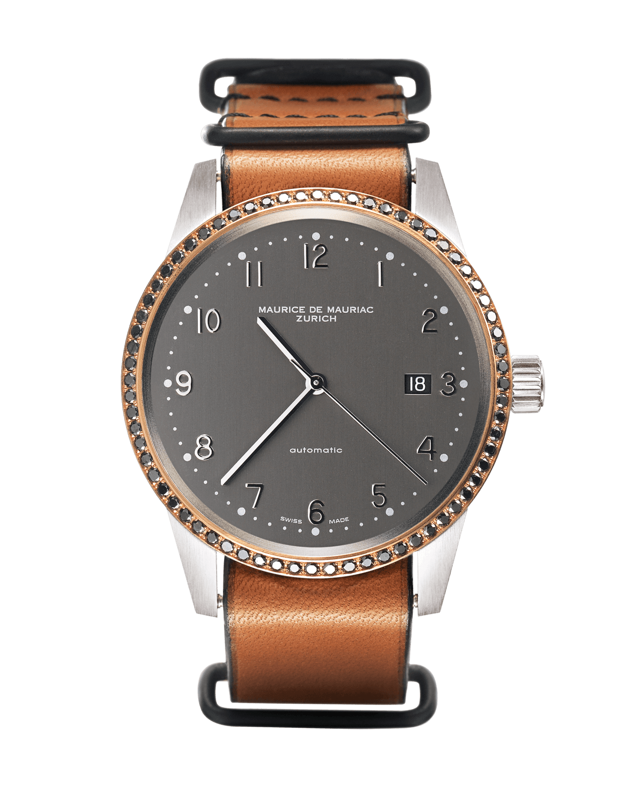 Klassische Automatik Uhr mit Gold Lünette und braunem Natoband aus Leder