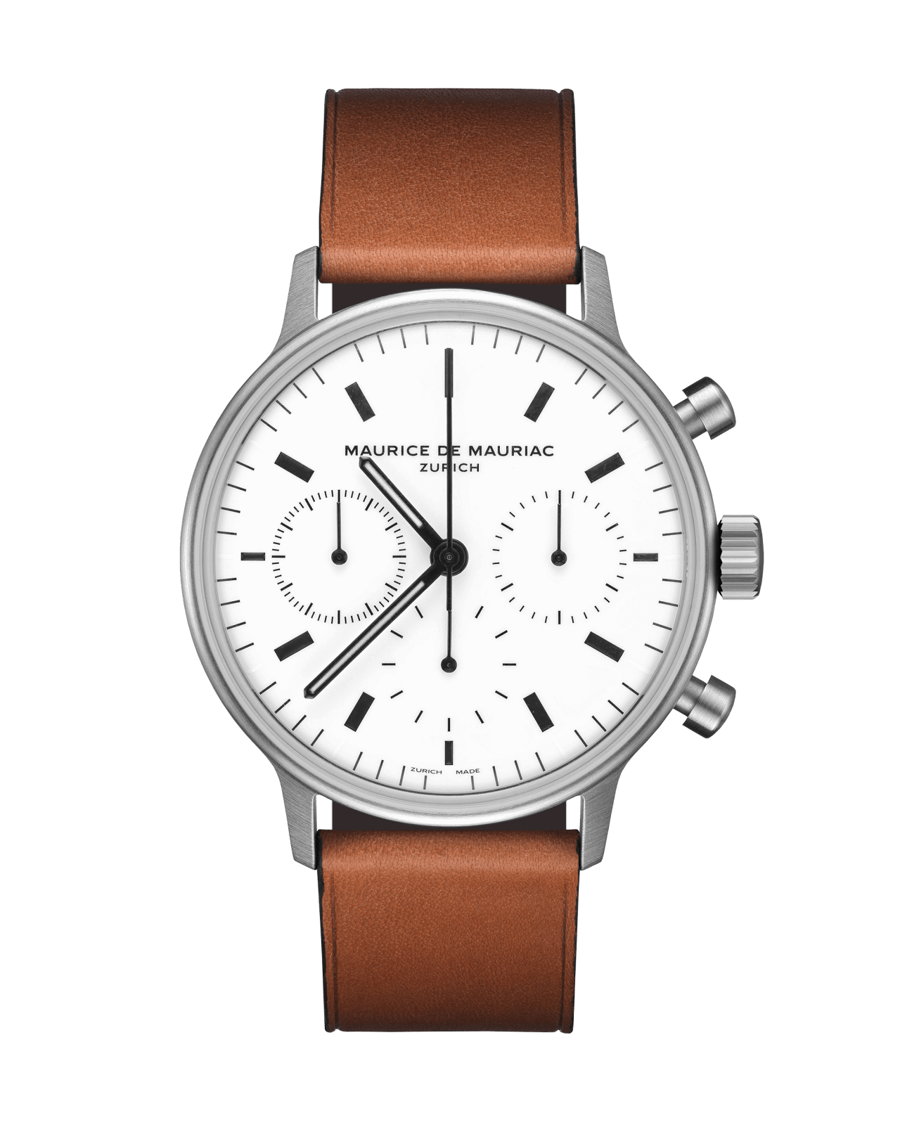 Chrono Uhr mit Handaufzug und weissem Zifferblatt und Leder Uhrenband