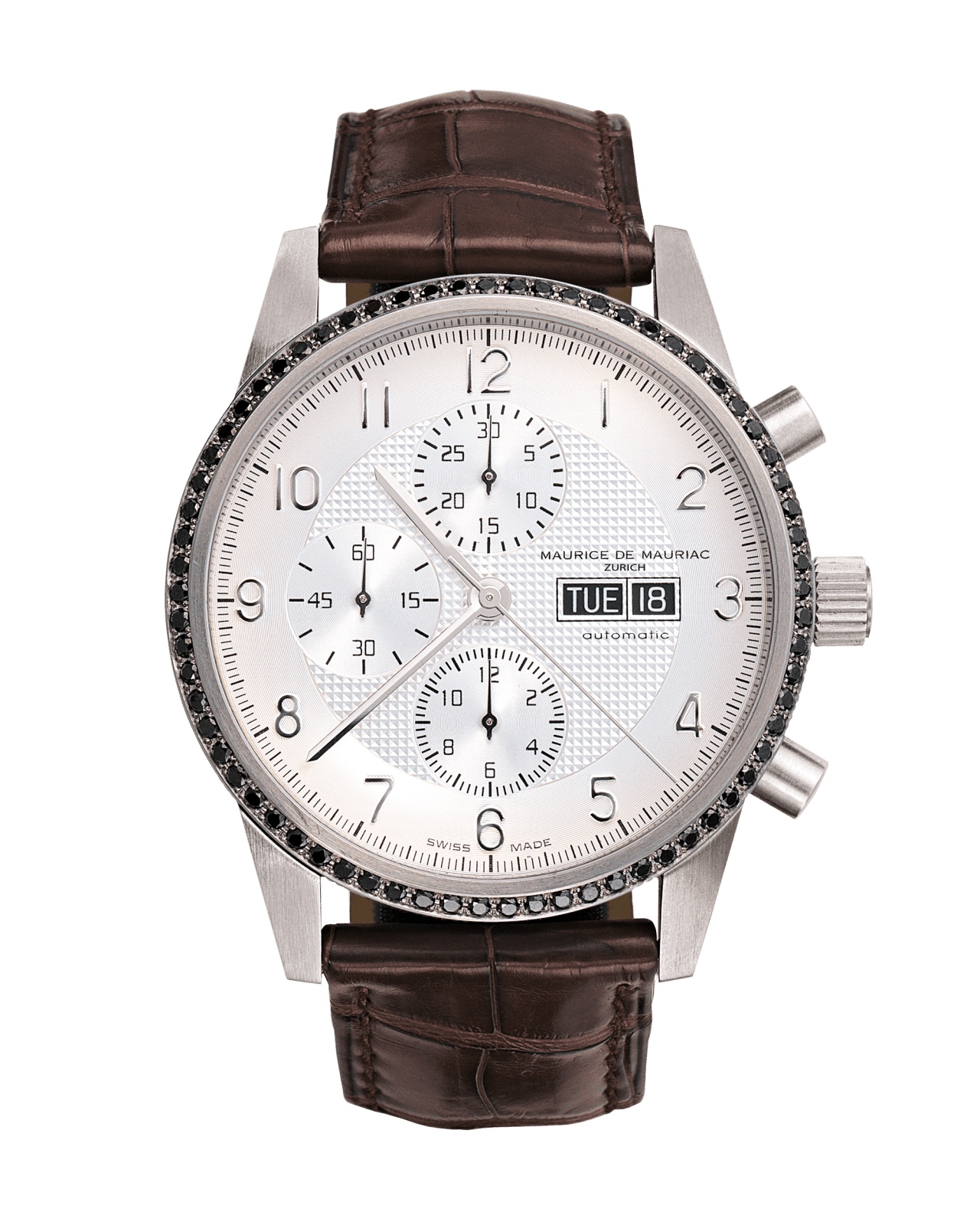 Chronographen Uhr mit Diamanten und Krokoband aus Leder