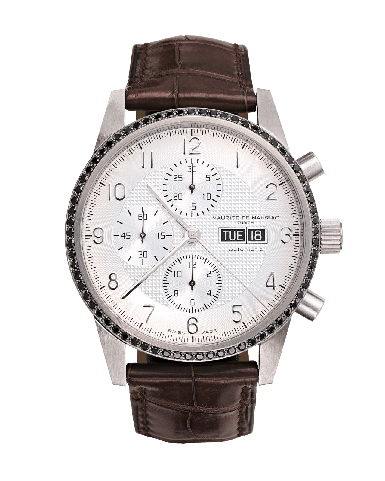 Chronographen Uhr mit Diamanten und Krokoband aus Leder