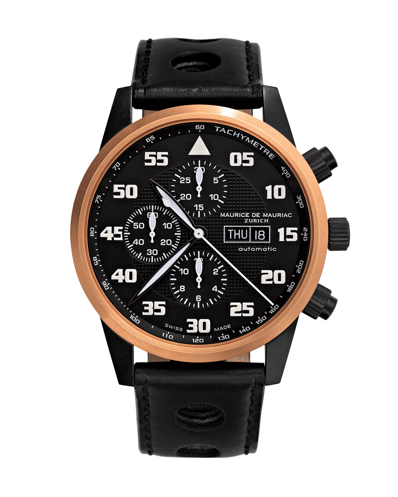 Chronograph Uhr mit Goldgehäuse und dunklem Zifferbaltt