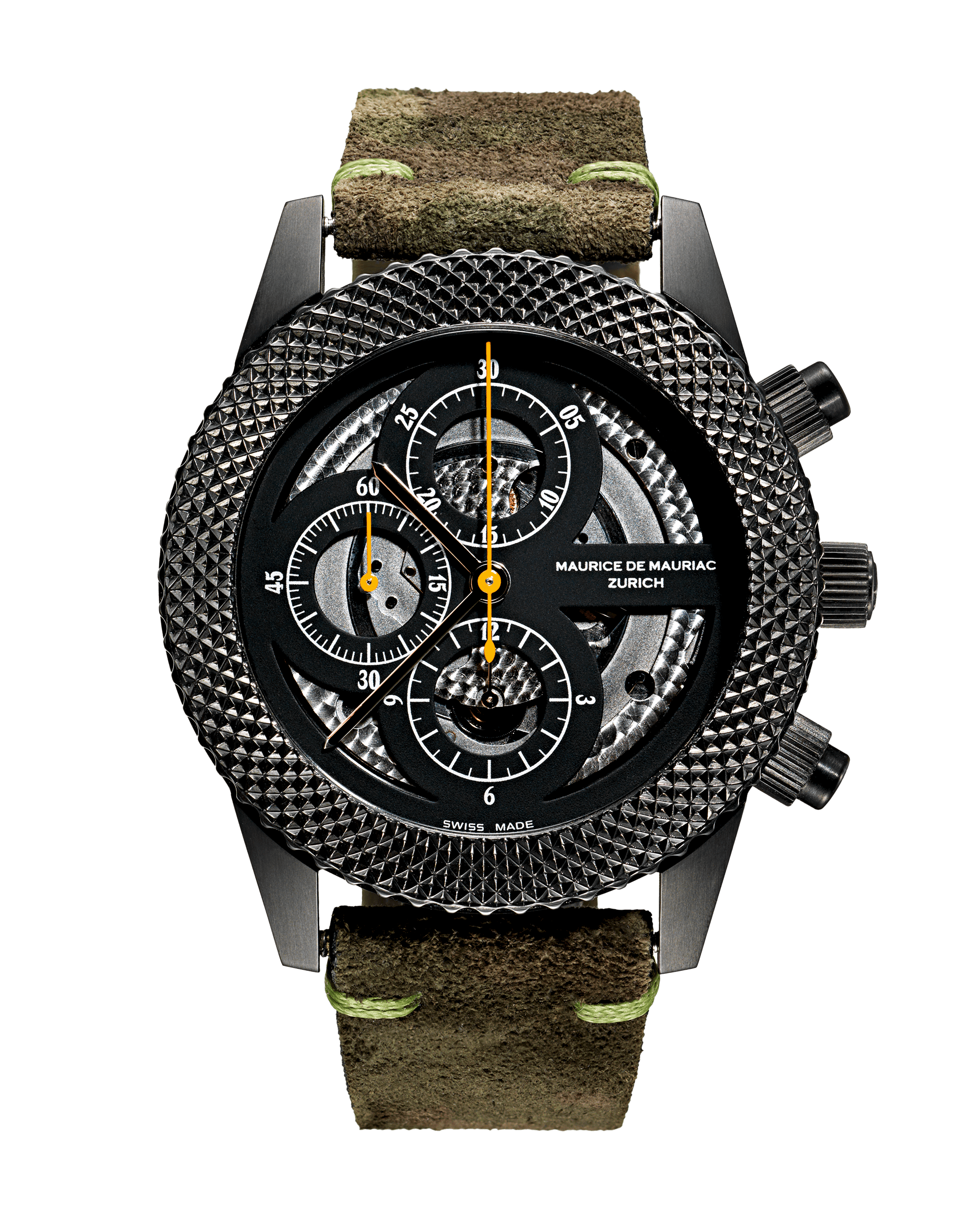 Chronographen Taucheruhr Skeleton in schwarz und Uhrenband aus Leder