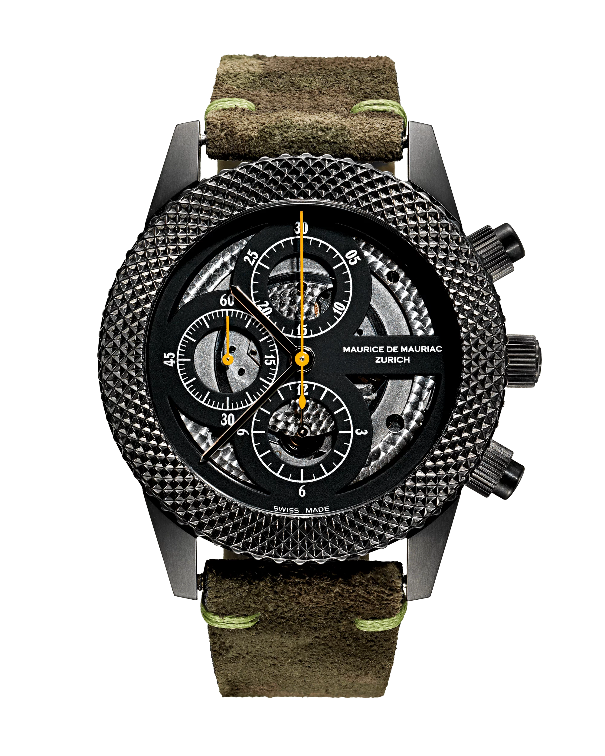 Chronographen Taucheruhr Skeleton in schwarz und Uhrenband aus Leder