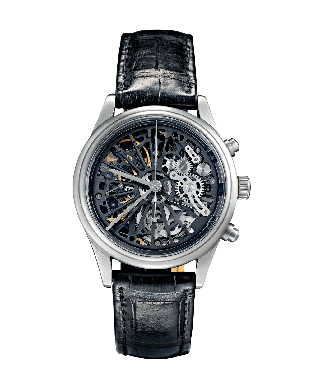 Uhr mit Chronographen und Leder Uhrenband in schwarz