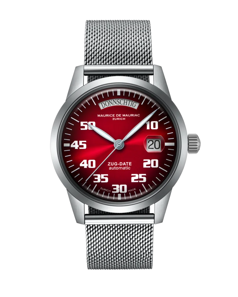 Automatic Modern: „Zug Date“ Kirschrot mit Milanese