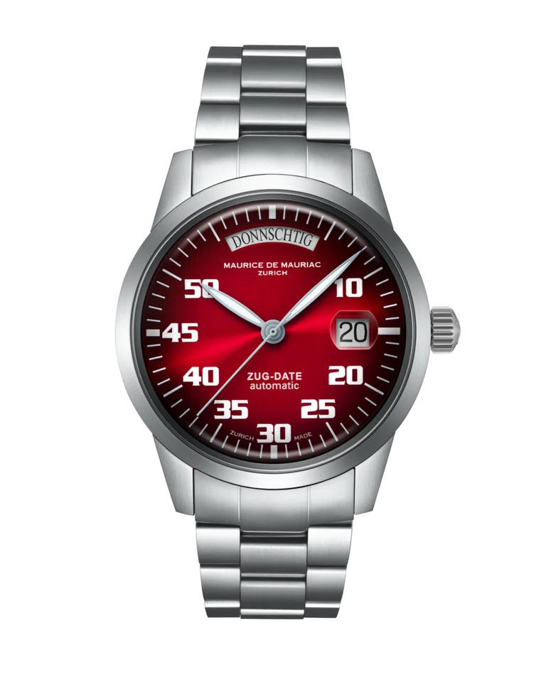 Automatic Modern: „Zug Date“ Kirschrot mit Stahlband