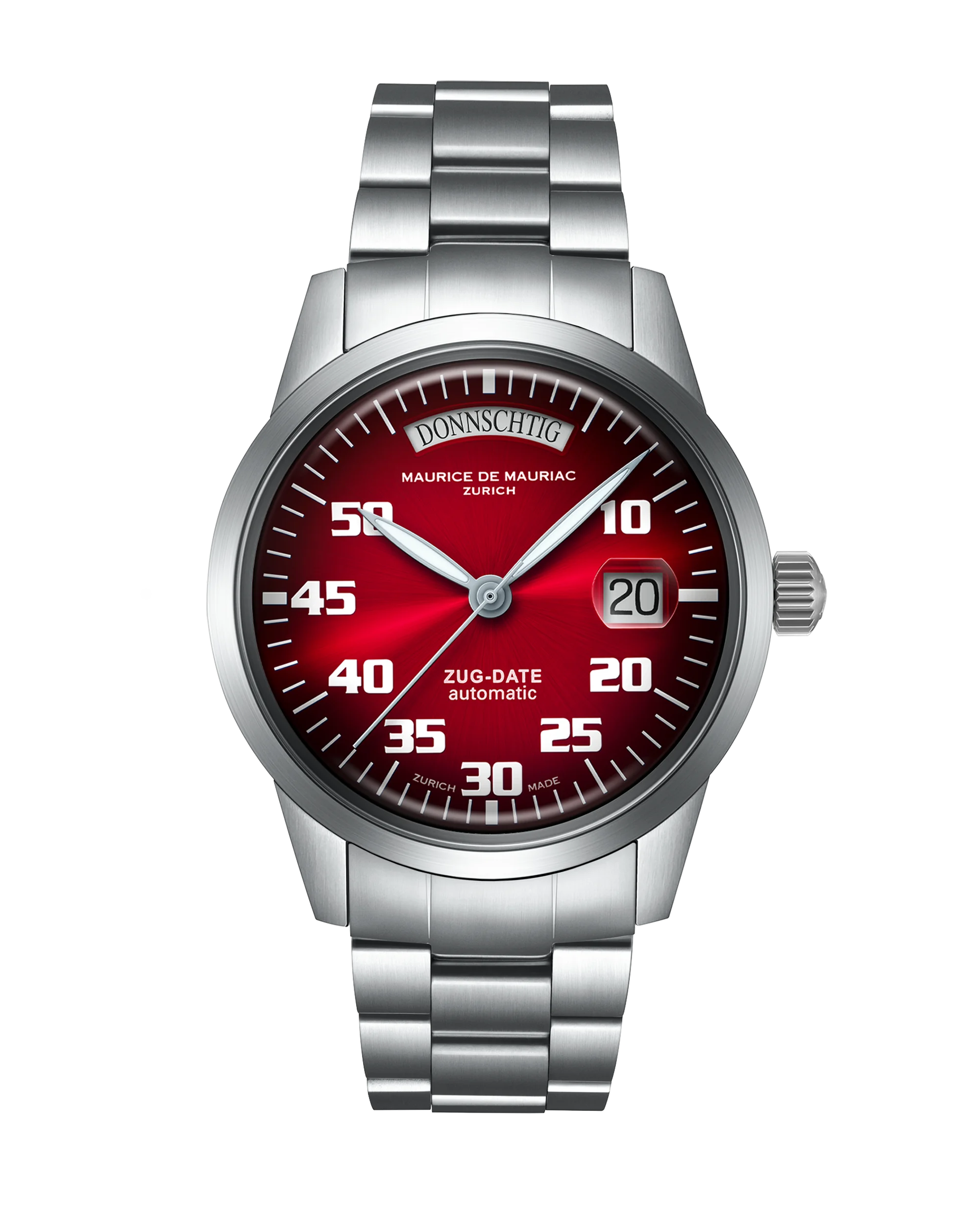 Automatic Modern: „Zug Date“ Kirschrot mit Stahlband